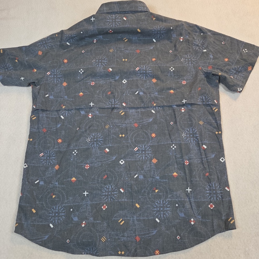 Aftco Shirt Mens XL Short Sleeve Vented Gray Nautical Print Flap Pocket Camp - Picture 9 of 11